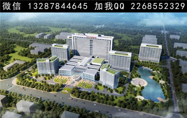 医院建筑景观规划设计案例鸟瞰效果图_3461156