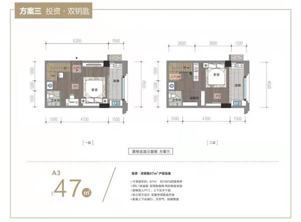 47平米  两室两厅两卫  LOFT户型图_3513735