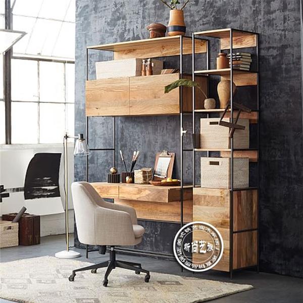 北欧美式复古铁艺实木电脑桌简约家用卧室办公桌现代书桌书架组合#书架 #书桌 
