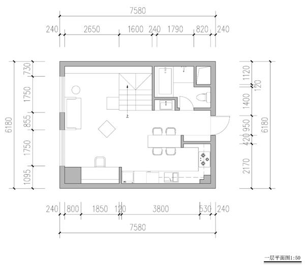 70平米  一室一厅一卫  LOFT户型图_3513745