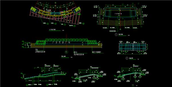 广场入口分区、思源石题字台、花池、铺装、大样、平立剖、dwg_3581467
