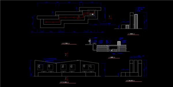 老年活动中心入口大门、景观墙、花台、大样、平立剖、dwg_3581480