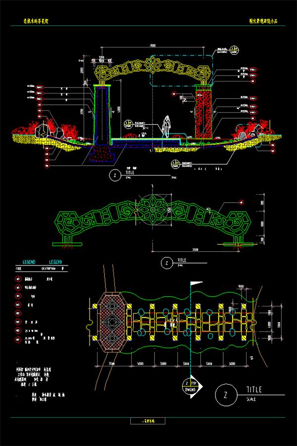 入口大门景观、应急通道、植物、平立剖、dwg_3581487