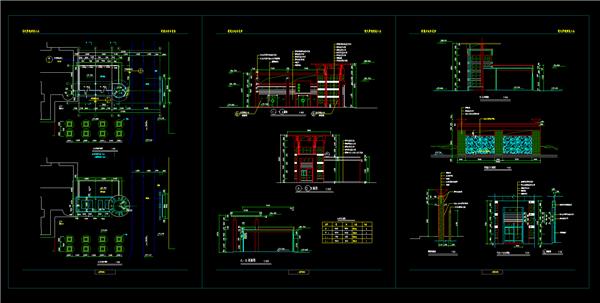 商场入口景观、门卫亭、树穴、景墙、细节、平立剖、dwg_3581941