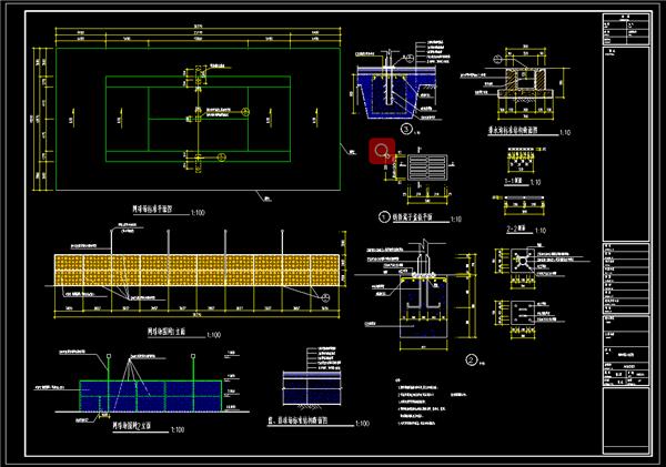 标准网球场施工图，平立剖图，网球施工大样图，说明，dwg_3582033