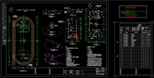 体育场平面图，跳远、跳高、铅球投掷场、排球场、篮球场细节图，dwg_3582128