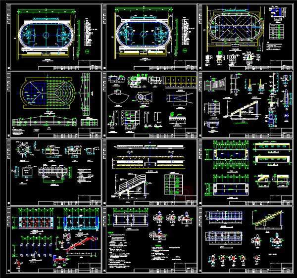 田径场总平面图、标高图，田径场内排水系统平面图，操场内建筑平立剖，大样，dwg_3582139