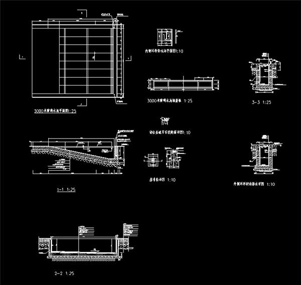 游泳池平面图、立面图、剖面图，细节大样图，dwg_3583166