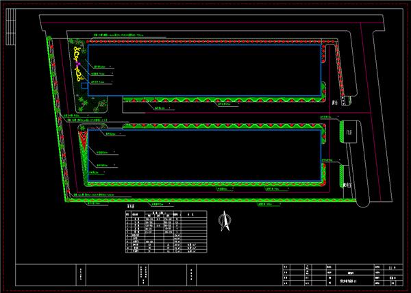 厂区绿化平面图、厂房、建筑物、公园、绿化带、植物配置表、dwg_3584100