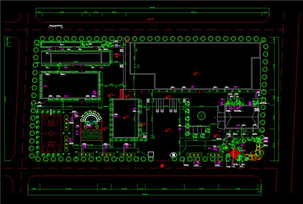 厂区绿化平面图、厂房、篮球场、公园、植物配置、长方形、dwg_3584102