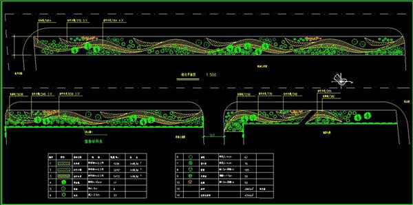 道路绿化、植物配置、绿化平面、dwg、苗木表_3585087