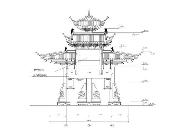 公园主入口石木牌坊建筑施工图设计_3624496