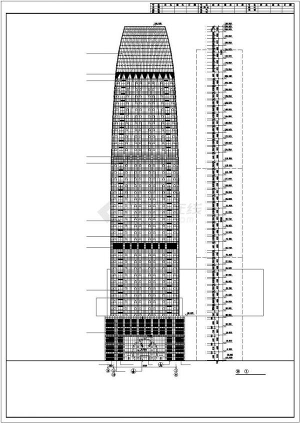 某地三十八层超高层商业办公综合体建筑cad图（框架剪力墙，现代更高）_3634432