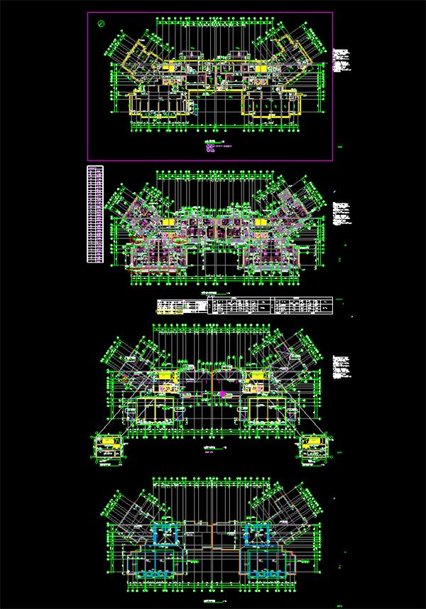 三房两厅二卫。六种户型。建筑面积118-160平米之间。梯靠北，两栋联排平面为Y型，高层带立面剖面_3763162