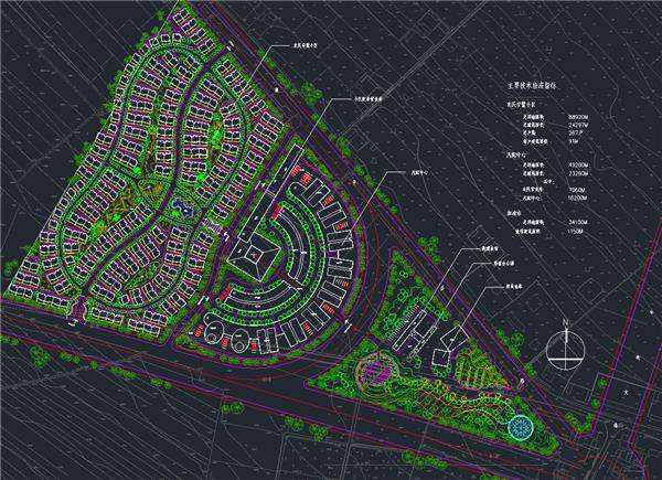 总用地88920平米总户数267户三角形农民安置小区规划总平面图 含主要技术经济指标_3826663