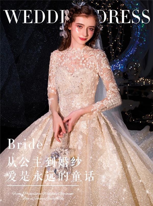 【odelia】2019冬季新款《戴安娜》星空婚纱礼服长袖新娘豪华奢侈拖尾_564484