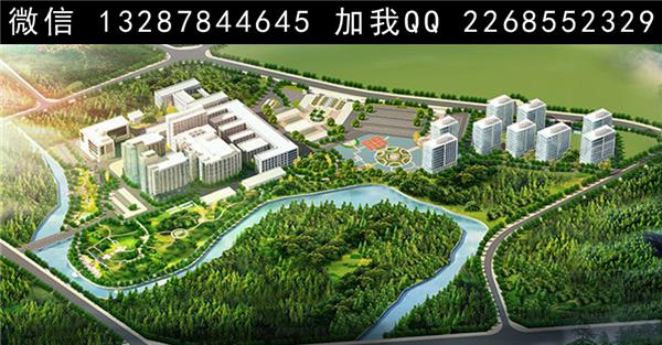 医院建筑景观规划设计案例鸟瞰效果图_3461146