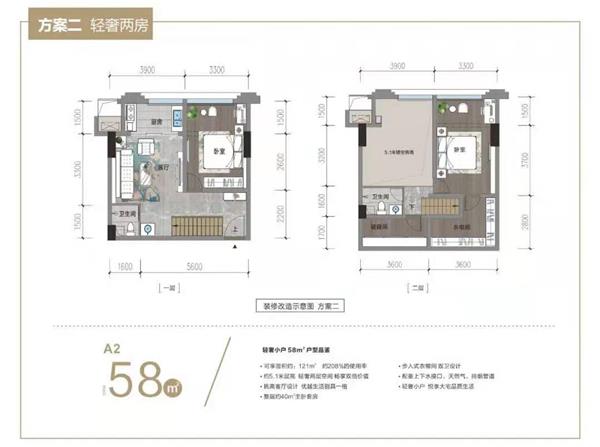 58平米  两室一厅两卫  LOFT户型图_3513740