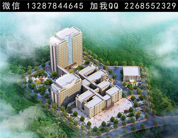 医院建筑景观规划设计案例鸟瞰效果图_3461157