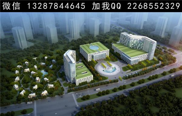 医院建筑景观规划设计案例鸟瞰效果图_3461151