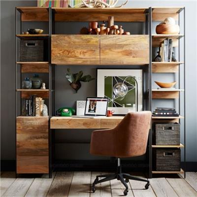 赢归   北欧家居简约loft复古电脑桌书架组合实木欧式办公桌书桌写字台