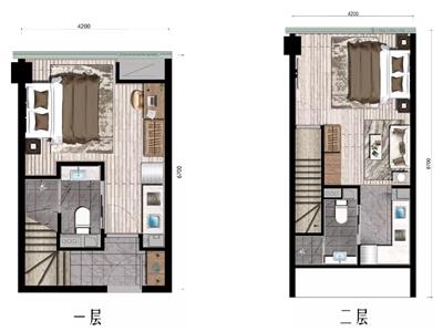 38平米  两室两卫  LOFT户型图