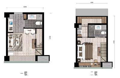 33平米 一室一厅两卫  LOFT户型图