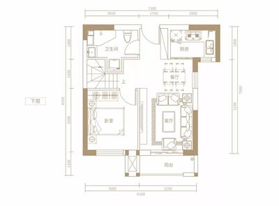 67.4平米 三室两厅两卫  LOFT户型图