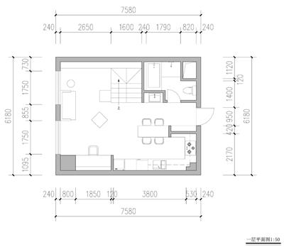 70平米  一室一厅一卫  LOFT户型图