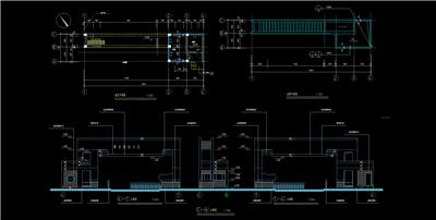 高8m居住小区大门、电动伸缩门、值班室、传达室、大样、平立剖、dwg