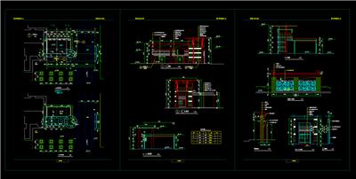 商场入口景观、门卫亭、树穴、景墙、细节、平立剖、dwg