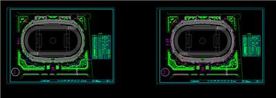 杭州工程学院体育场绿化平面图，苗木数量规格表，dwg