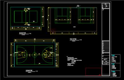 篮球场、排球场和网球场标准平面图，dwg