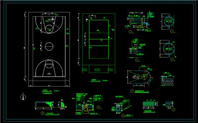 排球场、篮球场标准平面图，运动场细节大样图，dwg