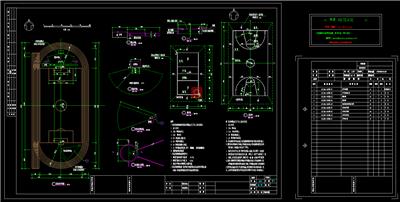 体育场平面图，跳远、跳高、铅球投掷场、排球场、篮球场细节图，dwg