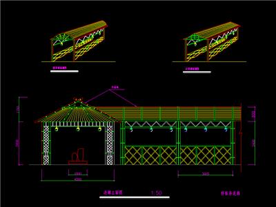 竹结构廊架立面