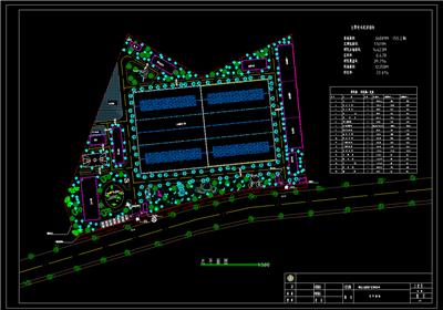 3万7千平厂区景观设计平面图、厂房、库房、办公楼、车间、宿舍、食堂、篮球场、dwg
