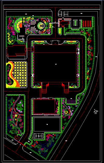 办公楼,户外停车场,广场,绿化带,植物配置表,dwg3万7千平厂区景观设计