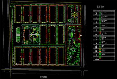 厂区绿化平面图、15座厂房、综合楼、办公楼、植物配置表、广场、dwg