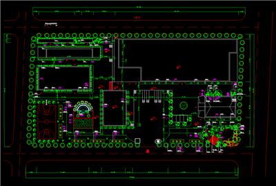 厂区绿化平面图、厂房、篮球场、公园、植物配置、长方形、dwg