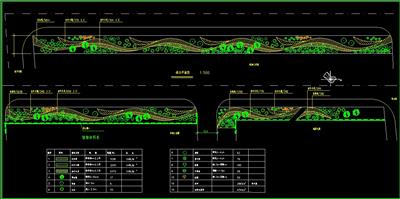 道路绿化、植物配置、绿化平面、dwg、苗木表