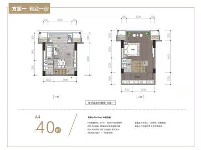 40平米 一室一厅两卫  LOFT户型图