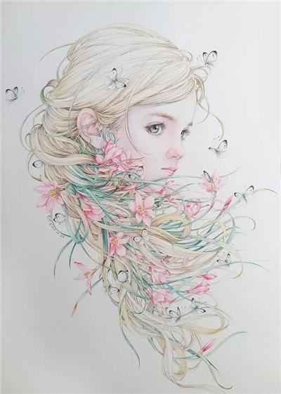 彩铅画作品：精细到极致的彩铅插画，每一幅都自带仙气